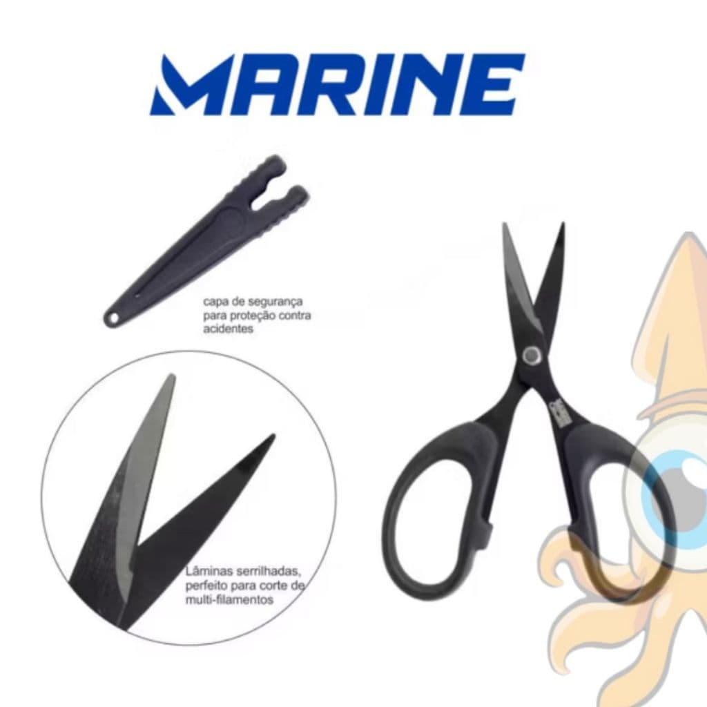 Tesoura Aço Inox Marine - Corte Serrilhado para linha multifilamento, mono ou lider.