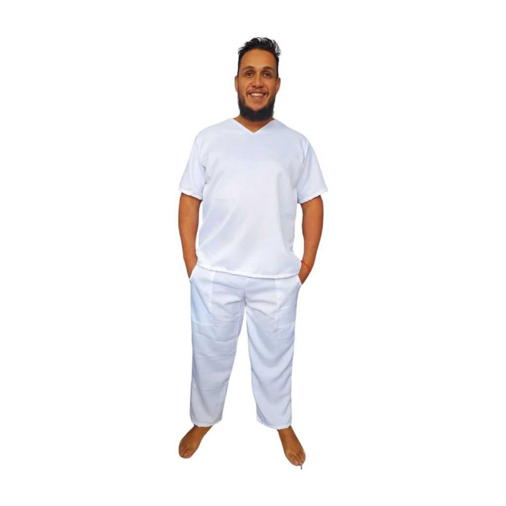 Roupa Branca Umbanda Candomblé Masculino Conjunto de Ração Bata e Calça com Bolso 2 Peças Oxford Roupa Umbandista.