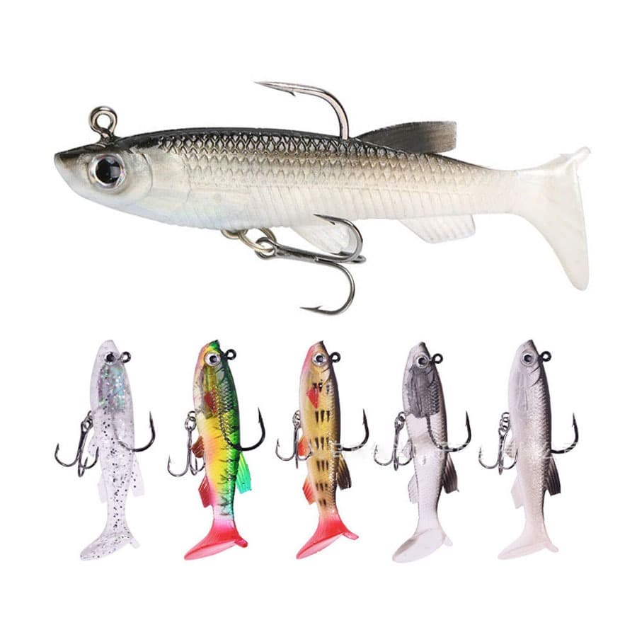 Kit 5 Isca Artificial Silicone Shad Peixe Embutido Chumbadas 14g 8cm Tucunaré Robalo Traira