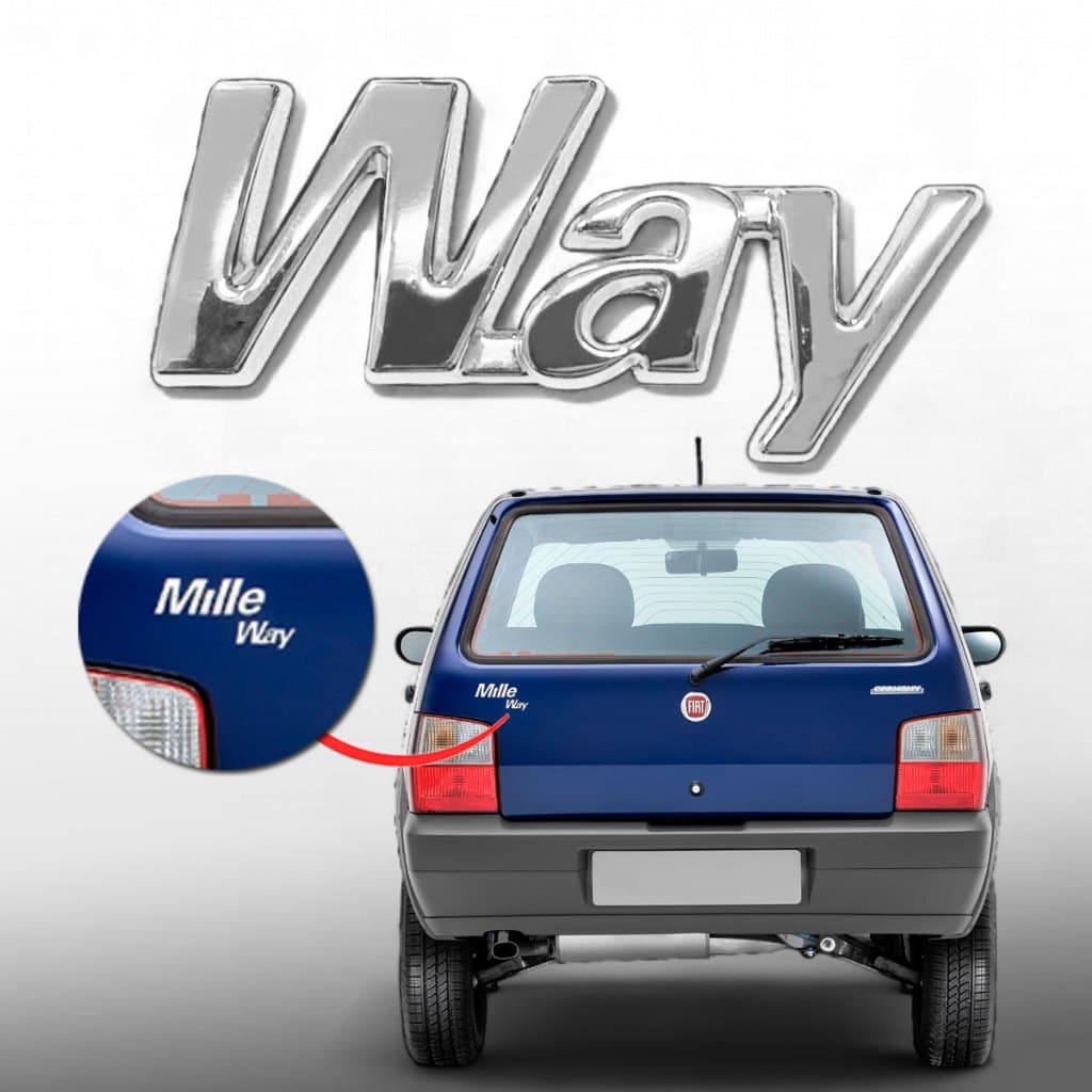 Emblema Letreiro Traseiro Cromado Way Uno Mille  Cromado Fiat Até 2009