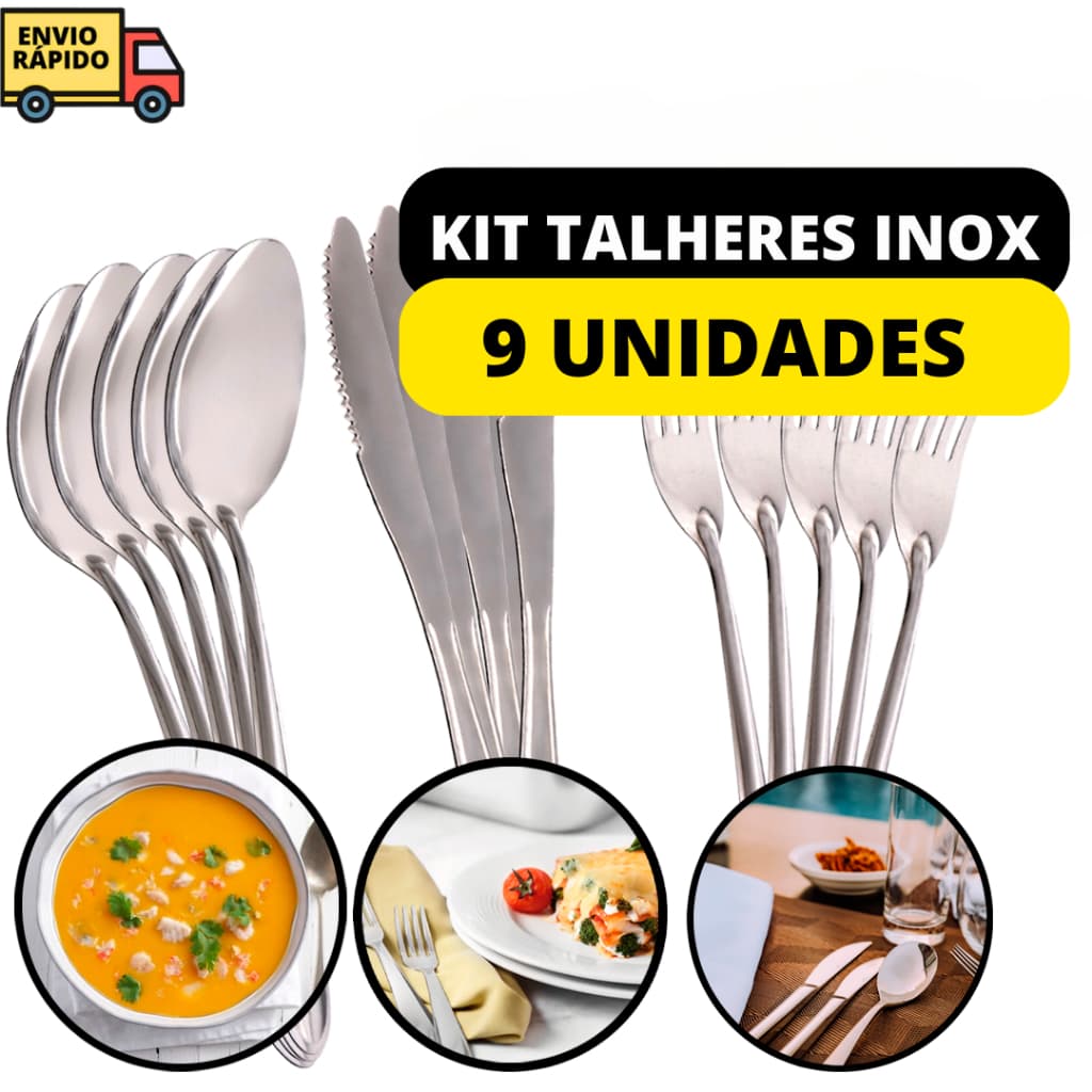Conjunto De Talheres Faqueiro Kit 9 Peças de Aço Inox 3 Garfo 3 Colher 3 Faca Colher Jogo De Mesa Para Cozinha