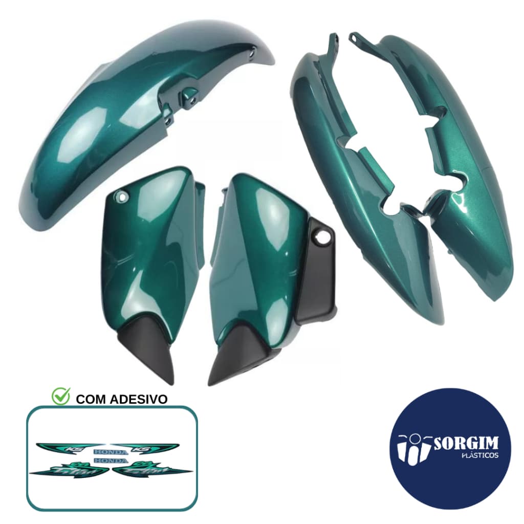 Kit Carenagem para Titan 125 00/04 Verde: Rabeta, Tampa Lateral, Paralama Dianteiro e Adesivos