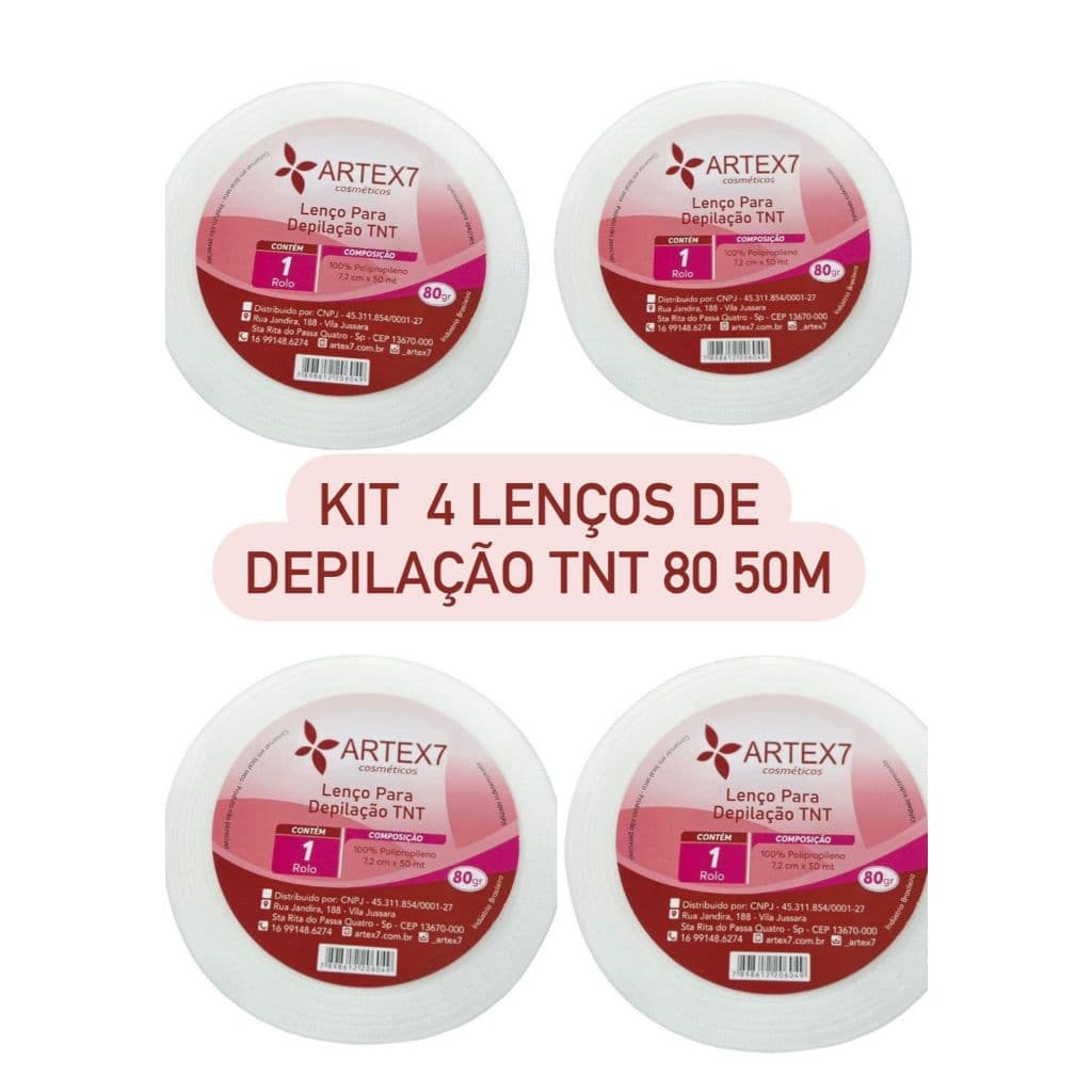Tnt Para Depilaçao Kit c/ 04 ROLOS, Gramatura 80% 50 Metros 7 cm. Papel para Depilaçao