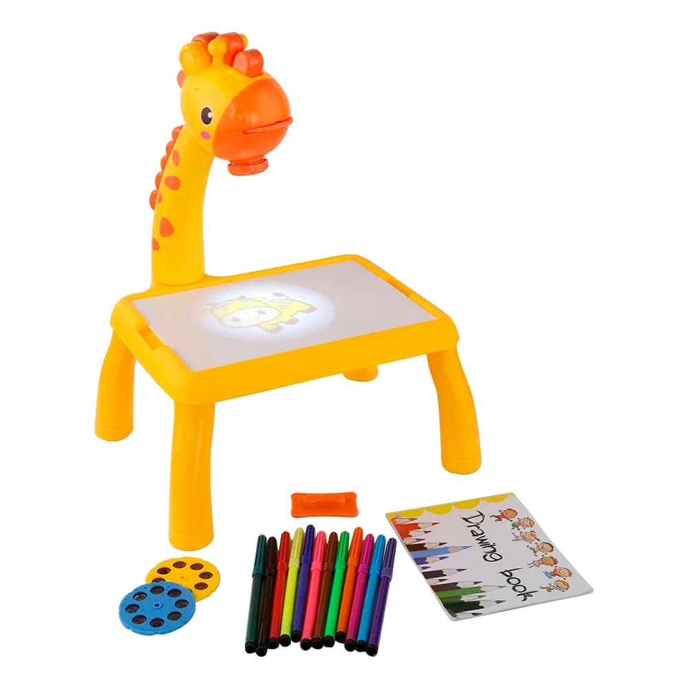 Mesa de Pintura de Projeção de Bebê com Música e Luz Brinquedo Infantil Girafinha Lousa Mágica Projetor Imagens