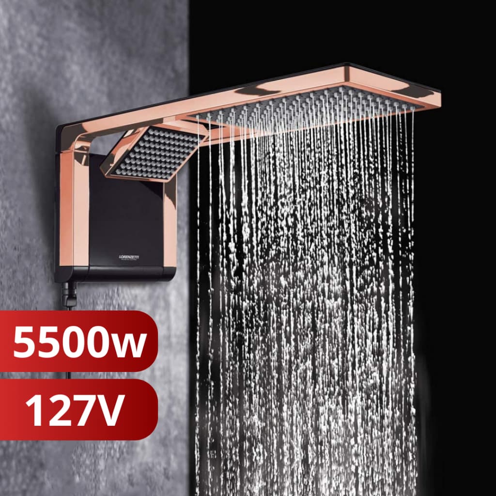Chuveiro Elétrico Ducha Acqua Duo Rose Gold Preto 127V 5500w Lorenzetti Eletrônico