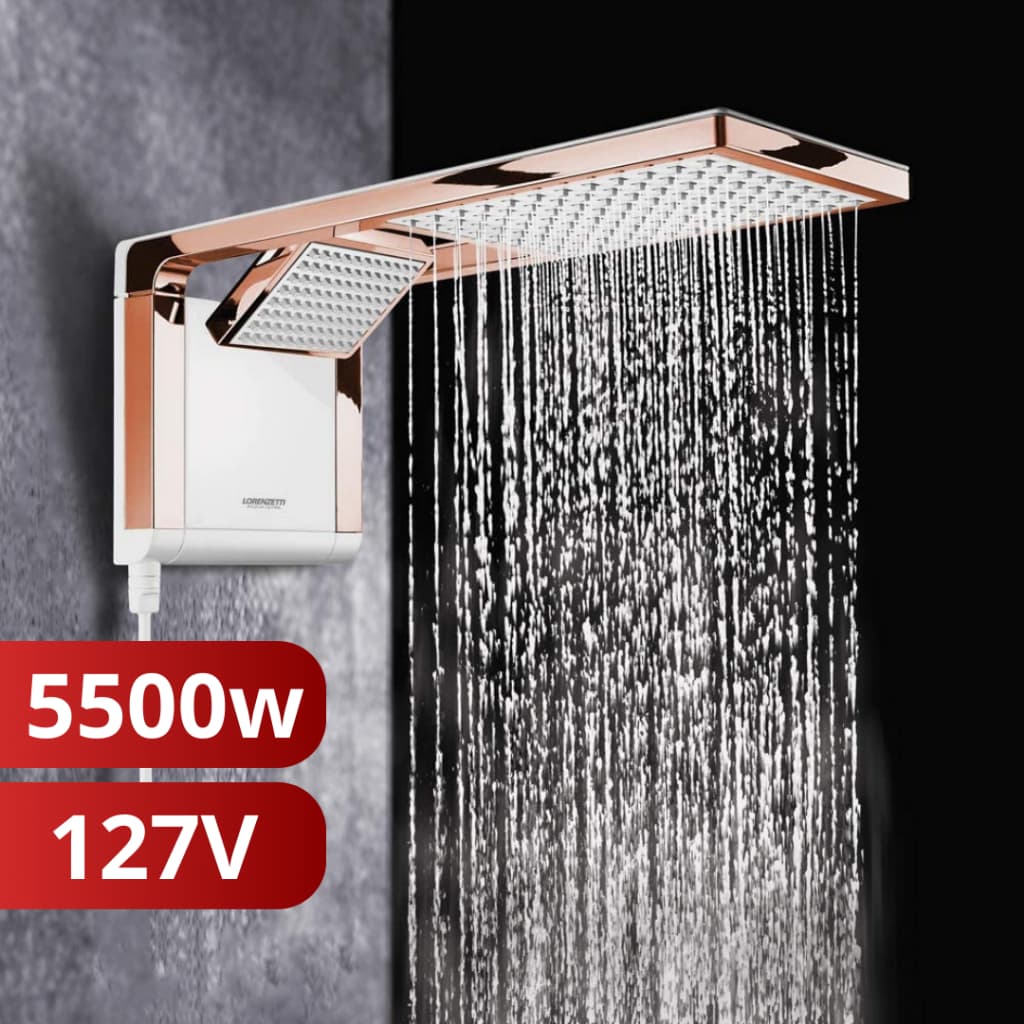 Chuveiro Elétrico Ducha Acqua Duo Rose Gold Branco 127V 5500w Lorenzetti Eletrônico