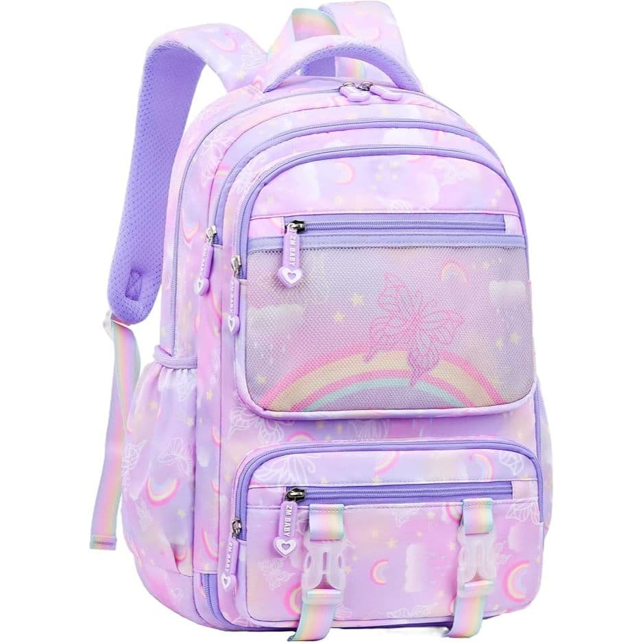 Mochila infantil para meninas, lindas mochilas borboletas arco-íris para adolescentes de 8 a 12 anos