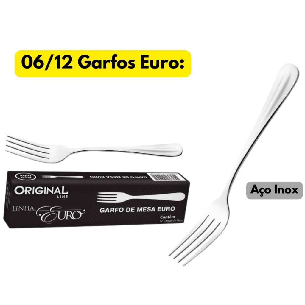 Jogo Kit 06/12 Garfos de Mesa Inox Euro Refeição Churrasco Restaurante Buffet Mesa Posta
