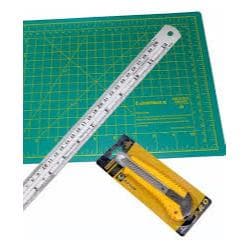 Base De Corte A4 30x22cm + Estilete Grande + Régua Aço 30 Cm Cor Verde