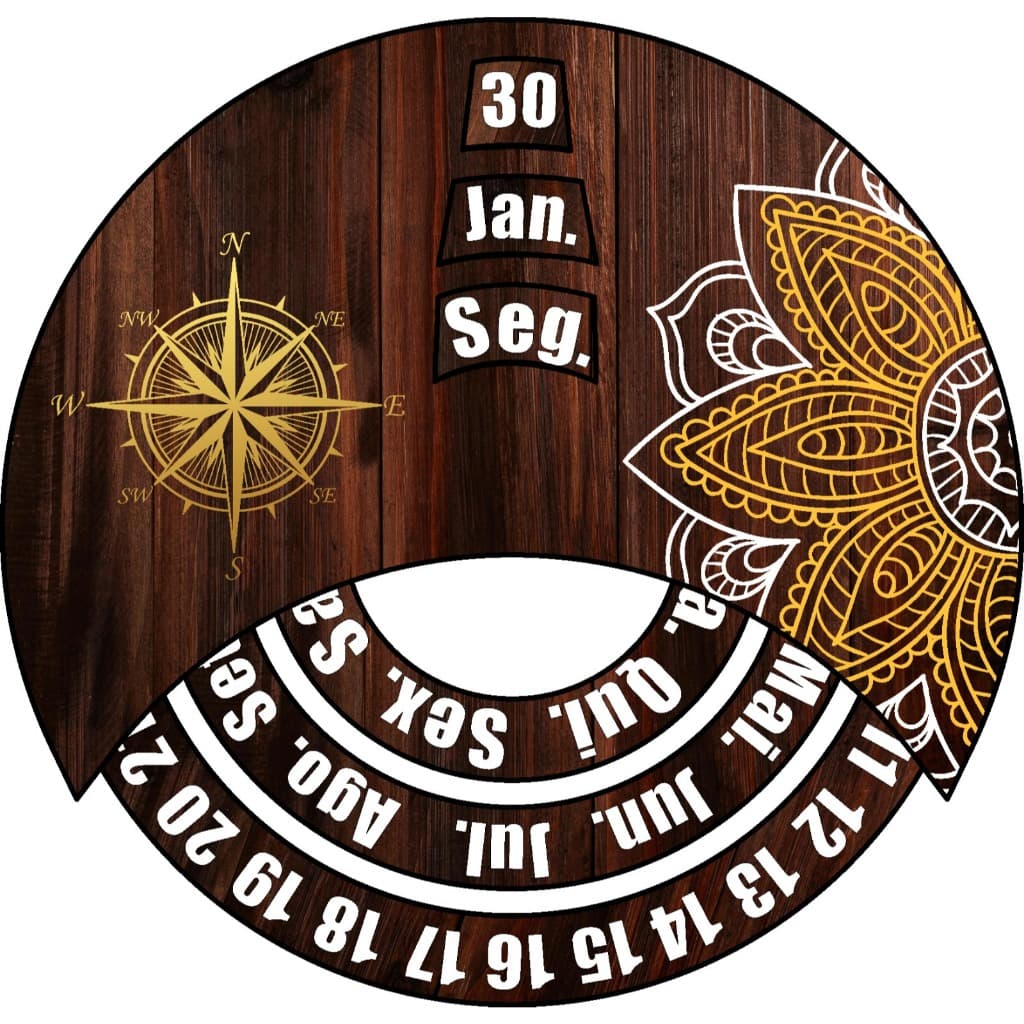 Calendario Perpetuo Madeira Redondo Decorativa Parede
