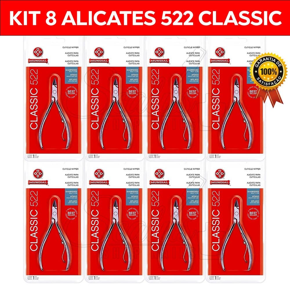 Kit 8 Alicate 522 Mundial Cutícula Unha para Manicure