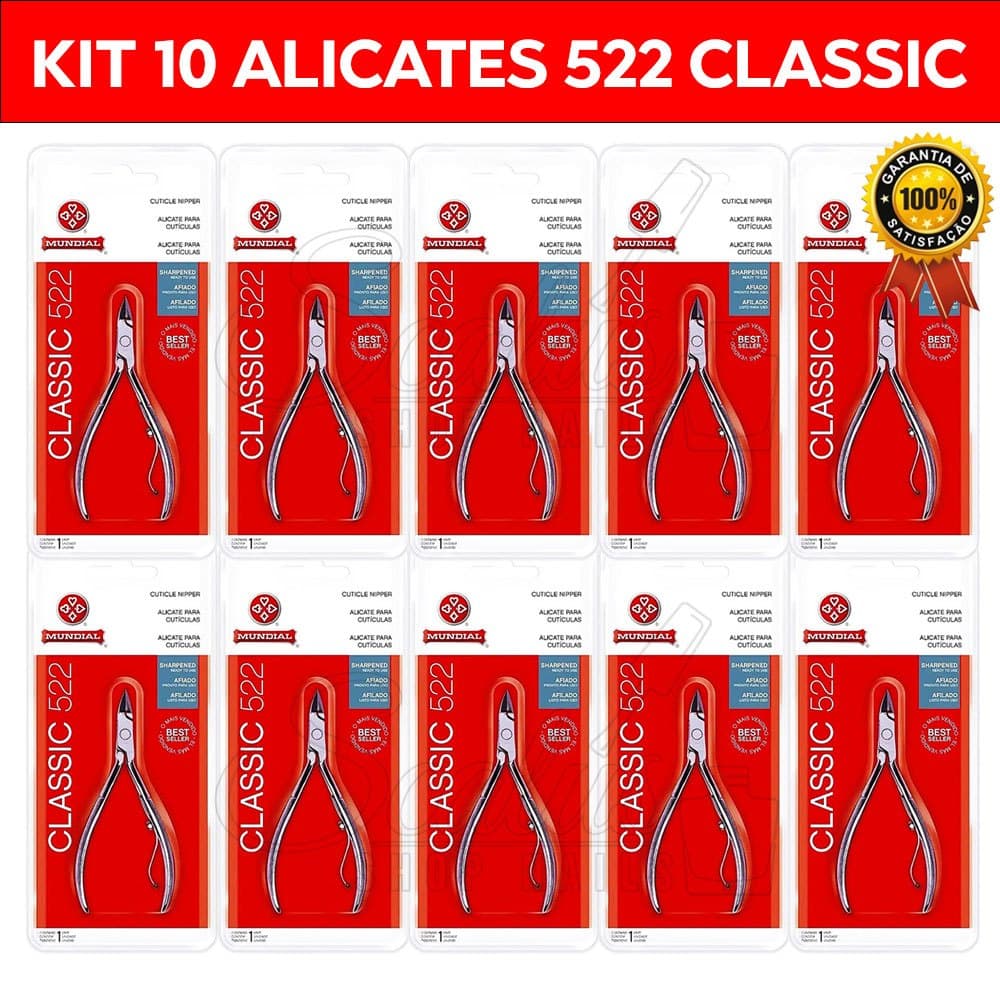 Kit 10 Alicates 522 Mundial de Cutícula Unha Classic Manicure