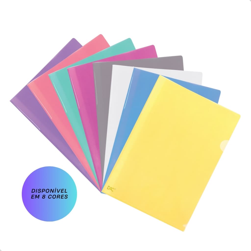 Pasta L A4 Ofício com 10 Un Organização Papéis Documentos Folhas Orçamentos Portfolio opção 8 Cores