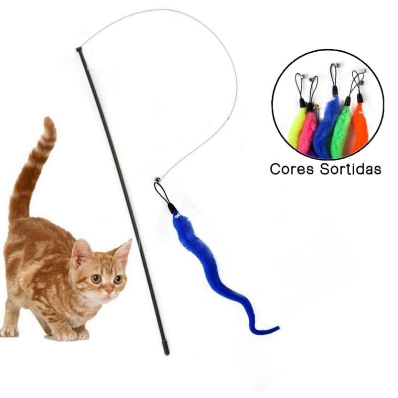 A vara interativa cobrinha,minhoca colorida do gato varinha de  brinquedo  com sino resistente fácil