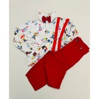 Conjunto Menino Luxo Temático Circo +Calça Vermelha + Gravata