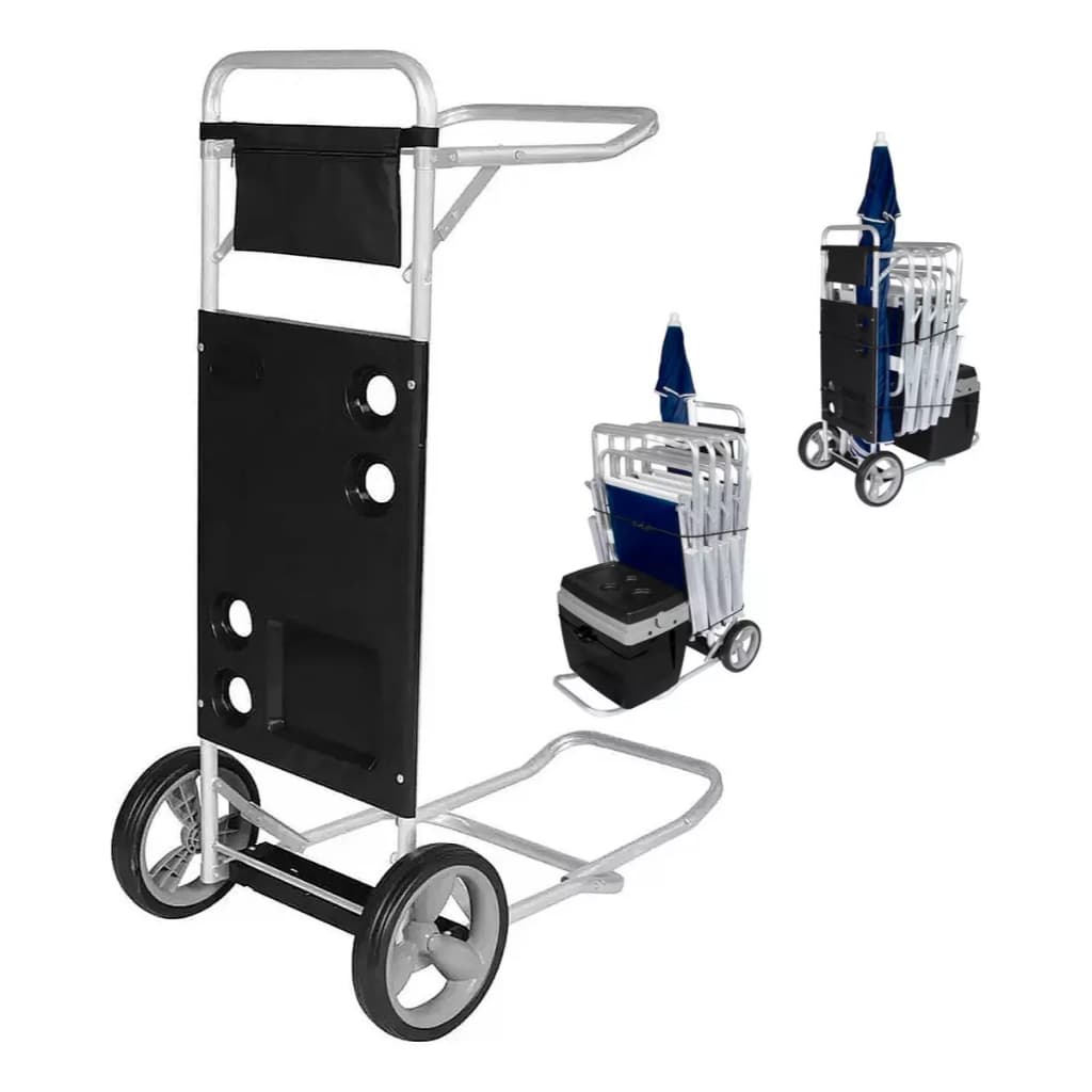 Carrinho De Praia Mor Preto Vira Mesa Com Avanço Para Caixa Térmica Cooler Guarda Cadeira guarda sol