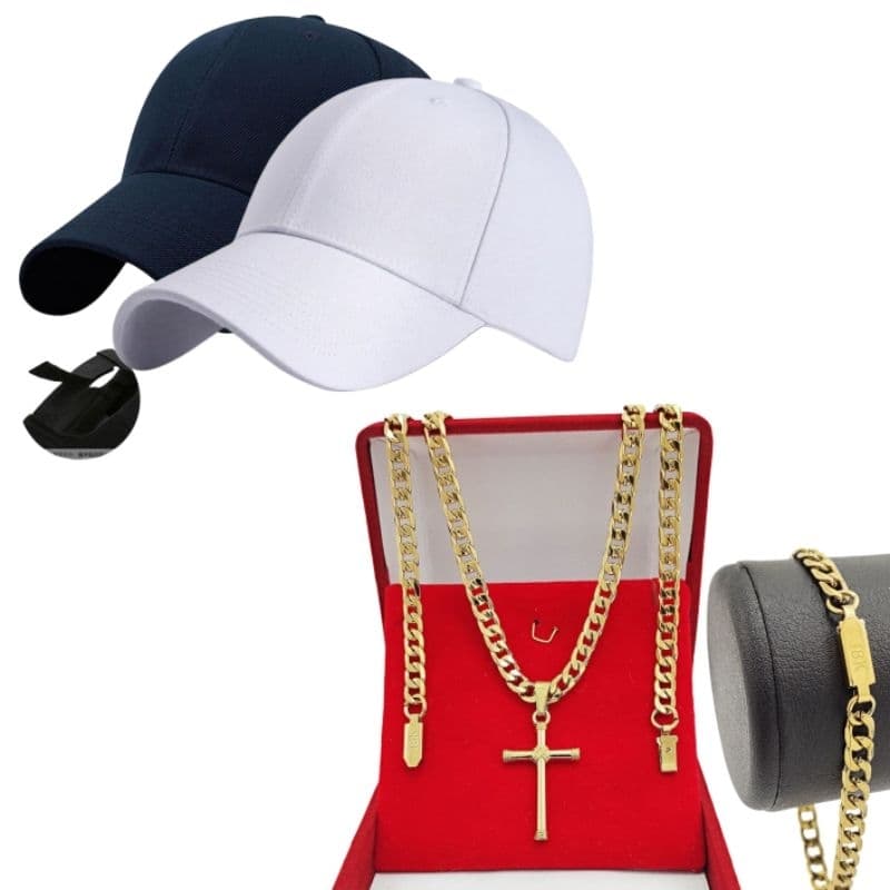 Colar Cruz Masculino 18k dourada + Boné liso luxo regulável Promoção fim de ano só hoje  mega promoção fim de ano