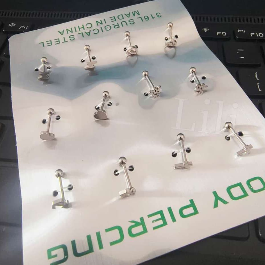 Kit 12 Piercing Sortidos Para Orelha, Tragus e Cartilagem em Aço Cirúrgico