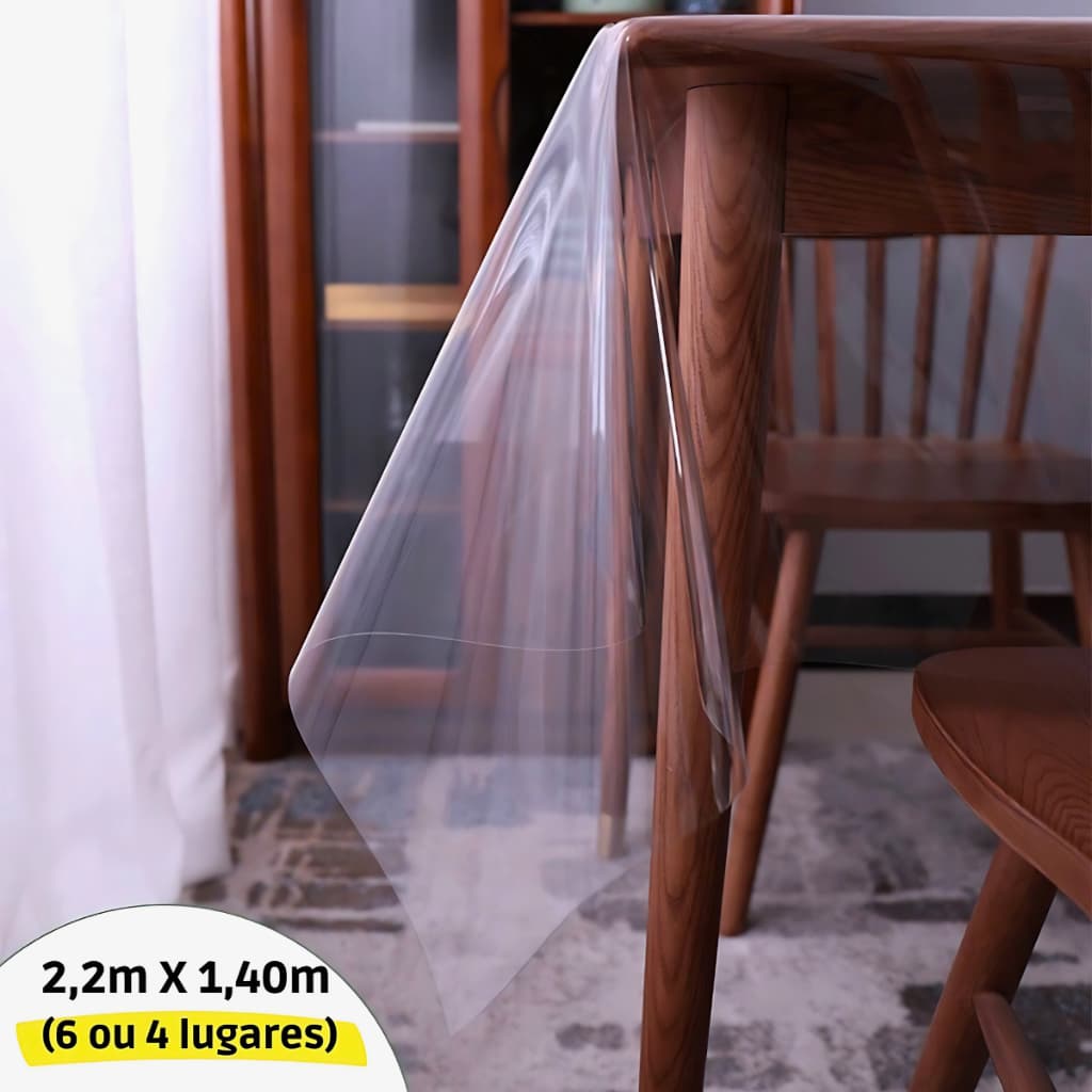 Toalha De Mesa Plástico Transparente 2,20mx1,40m 4/6 Lugares Sala Cozinha Restaurante Protetora