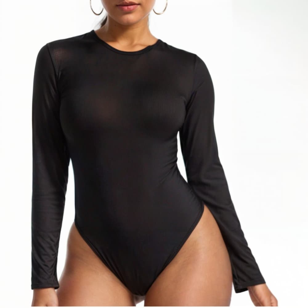 Body feminino golinha redonda manga longa