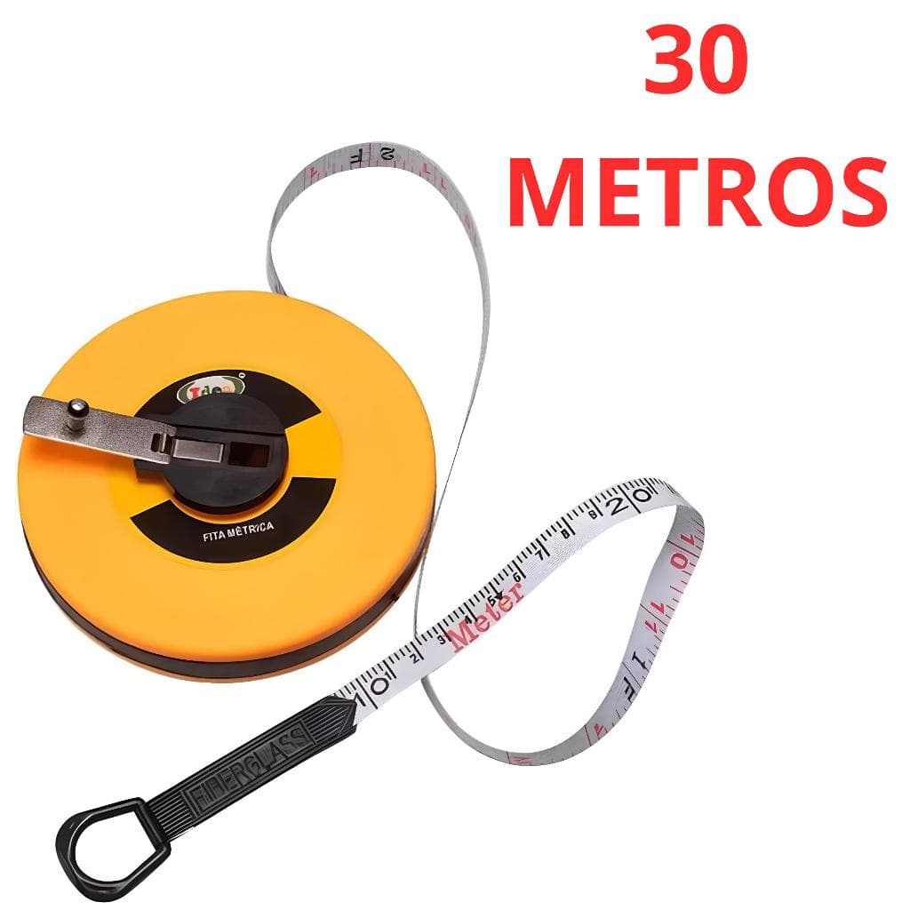 Fita Métrica Trena 30 Metros Fibra De Vidro Longa Tipo C/ Manivela