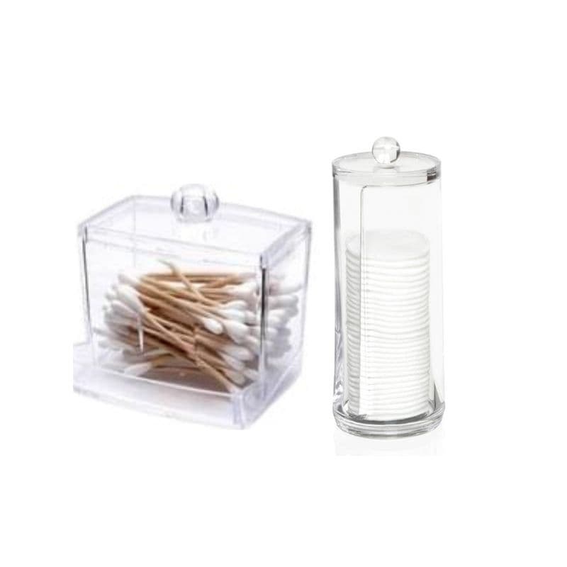 Conjunto Porta Cotonete e Algodão em Acrílico com Tampa - Organização para Banheiro e Limpeza de Pele