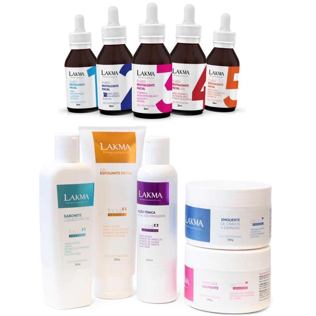 Lakma Kit Limpeza De Pele Profunda 5 Itens + Kit Fluidos Revitalizantes Faciais 5 Itens