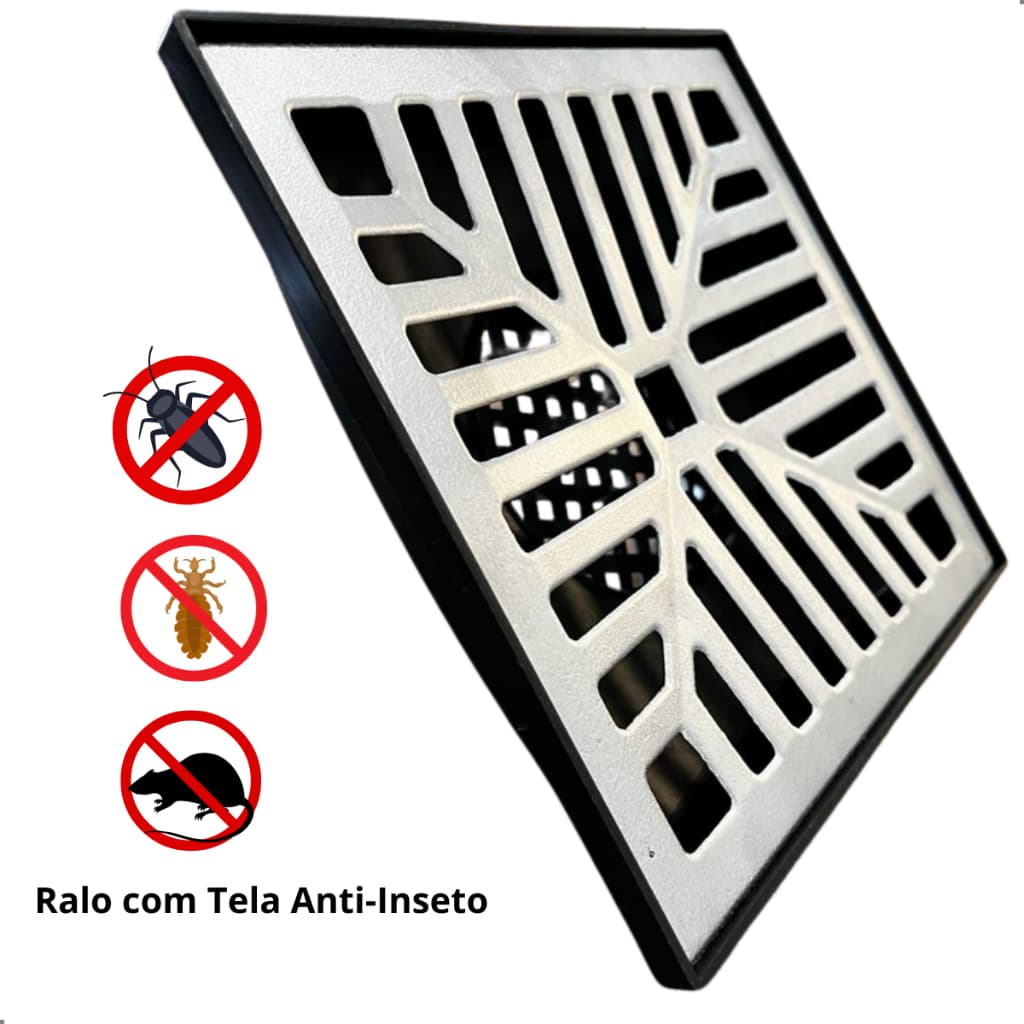 Kit 2 Ralo Pluvial 20x20 Saída 75 MM Grelha Côncava e Tela Anti-Inseto - 2 Uidades