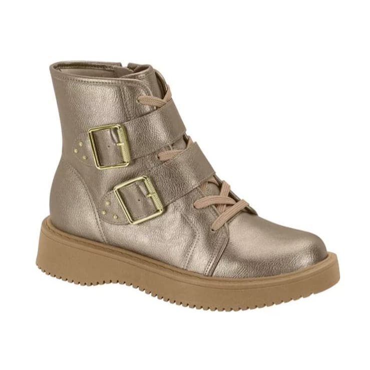 Bota Coturno Feminino Moleca Ouro Velho Com Fivela Dourada Com Estilo Confortável E Solado Tratorado