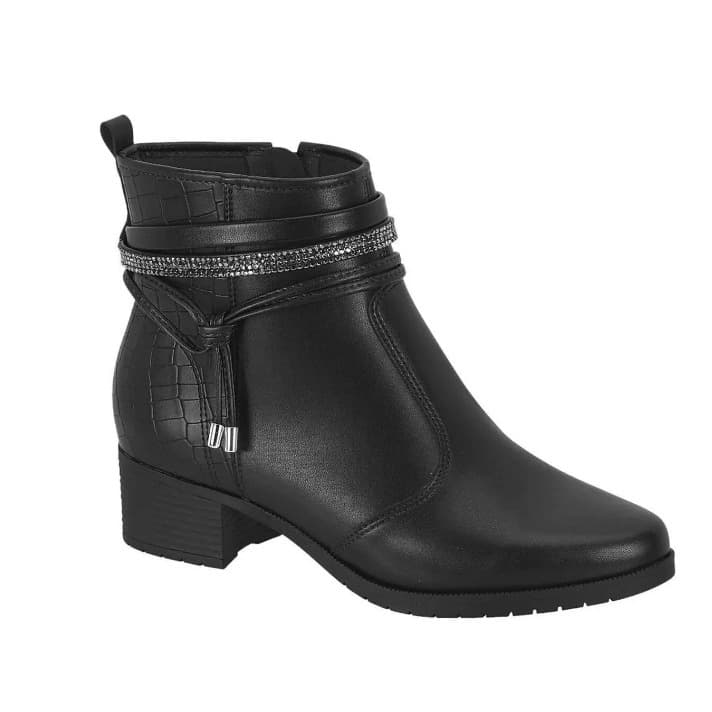 Bota Moleca Preta Grafite Feminina Detalhe Brilho no Cano Curto Conforto e Estilo Moderno e Elegante