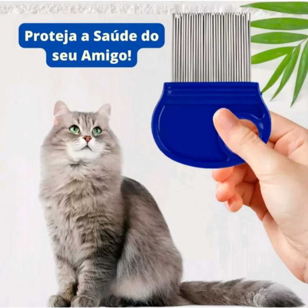 Pente Fino Aço Inox Antipulga Elimina Pulgas Carrapatos Pet Gato Cachorro Cão Animal Removedor Piolhos