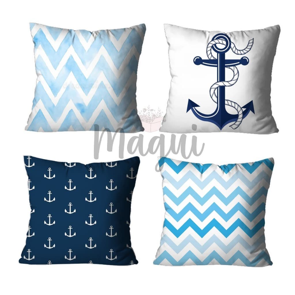 4 Capas de Almofada Mar Azul - Kit Capas de Almofada Decorativa