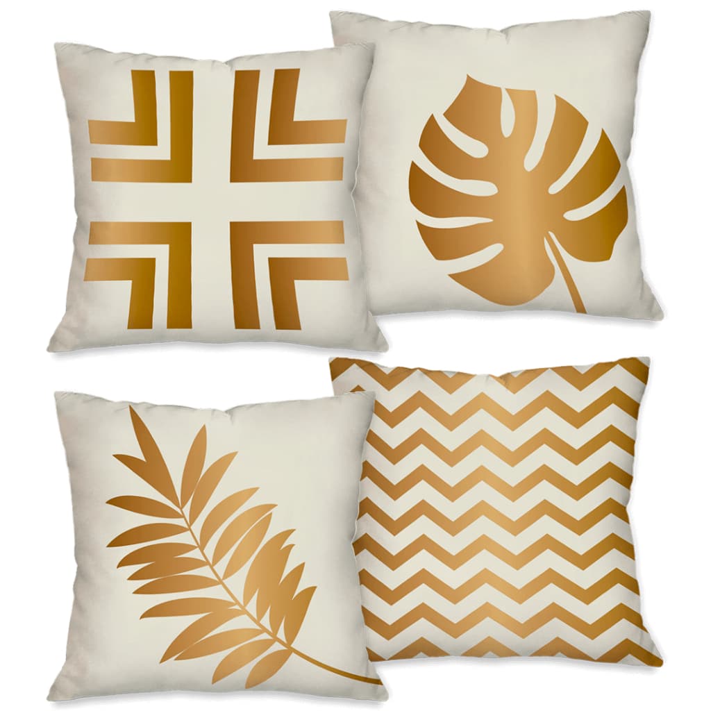 Kit com 4 Capas para Almofada Decorativas Folhas Douradas 45x45 cm