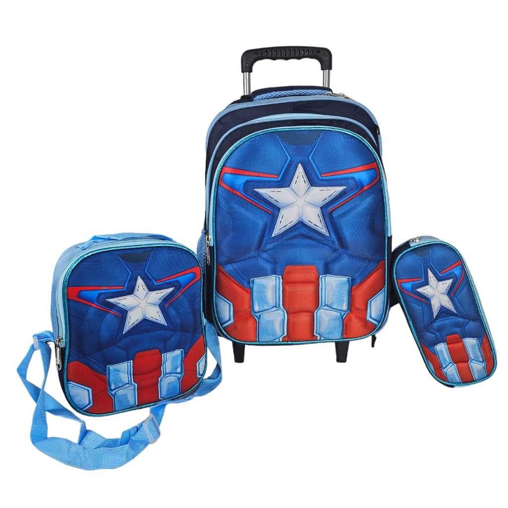 KIT MOCHILA DE RODINHAS  DO CAPITÃO AMERICA