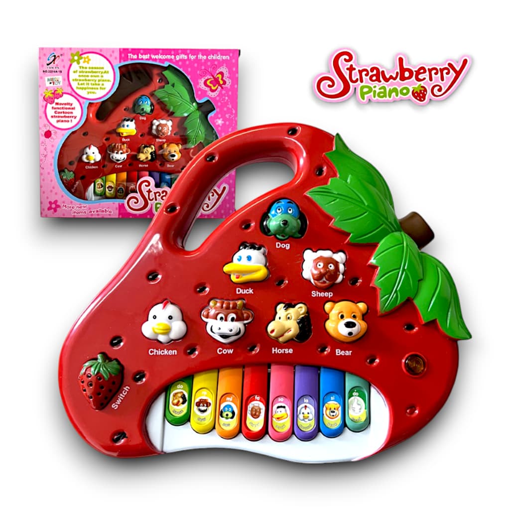 Piano Morango Infantil Musical Brinquedo Teclado Educativo Som de Animais Bebê