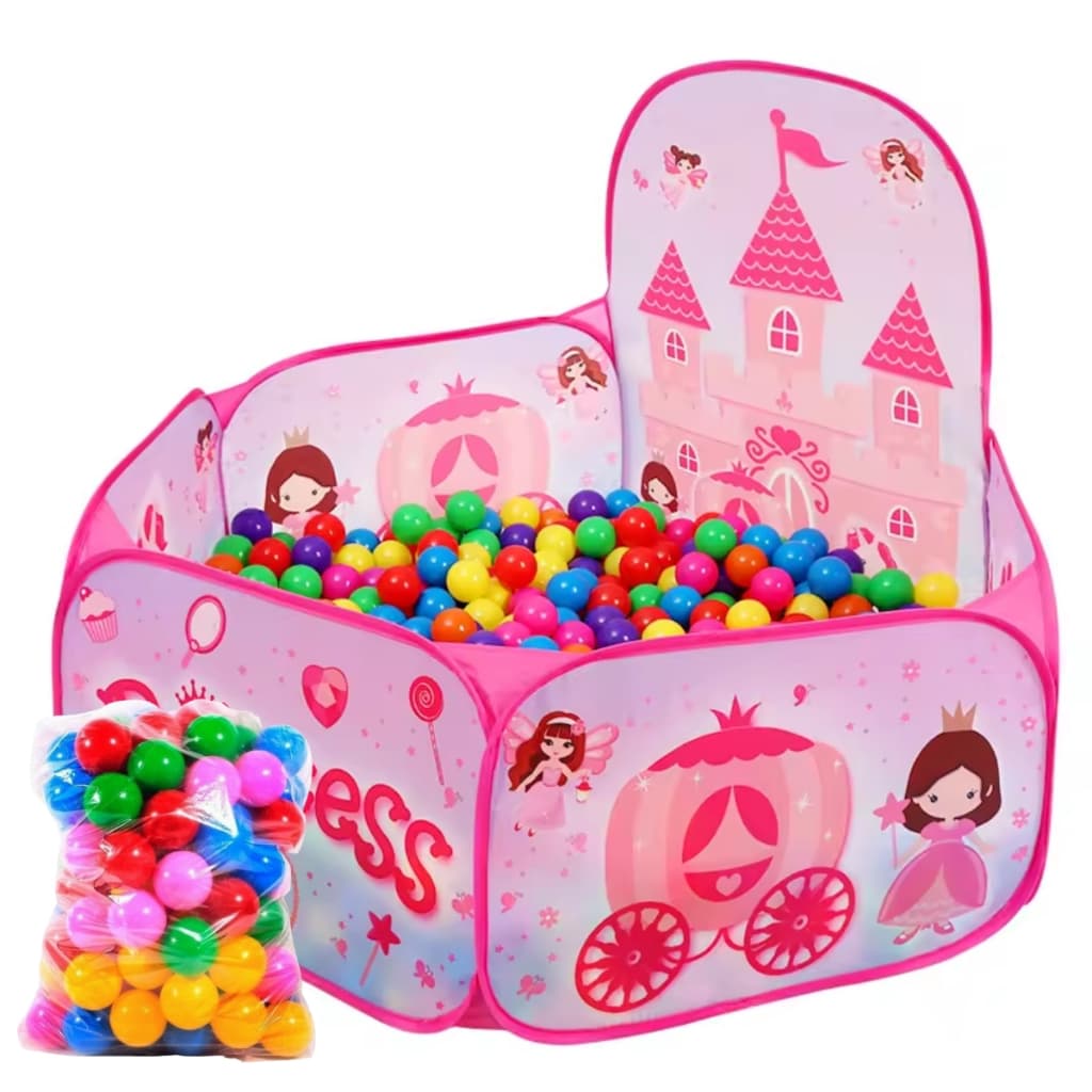 Piscina de Bolinhas Infantil Grande com 100 Bolas Dobrável Princesas Rosa com Inmetro Shopx
