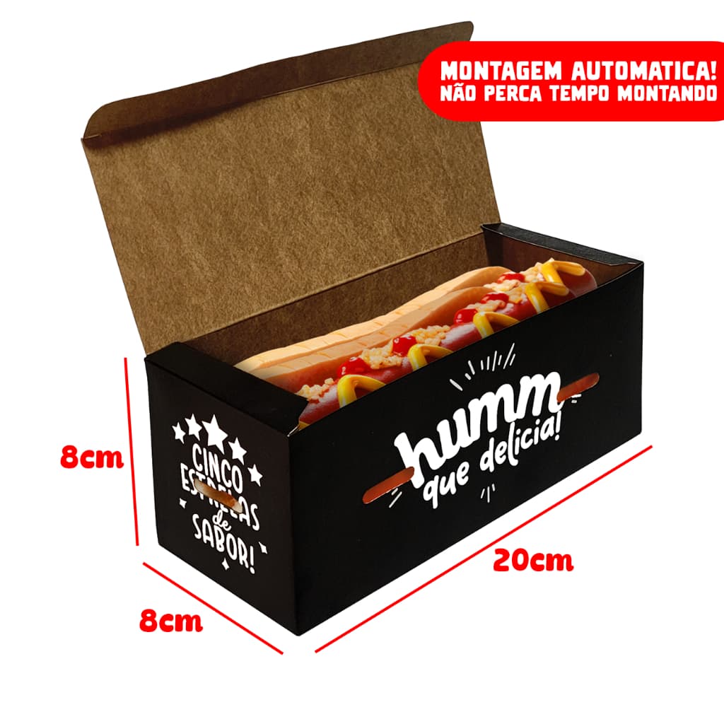 Caixa Embalagem para Cachorro Quente Hot Dog Delivery (20x8x8cm) – 20, 50, 100 unidades