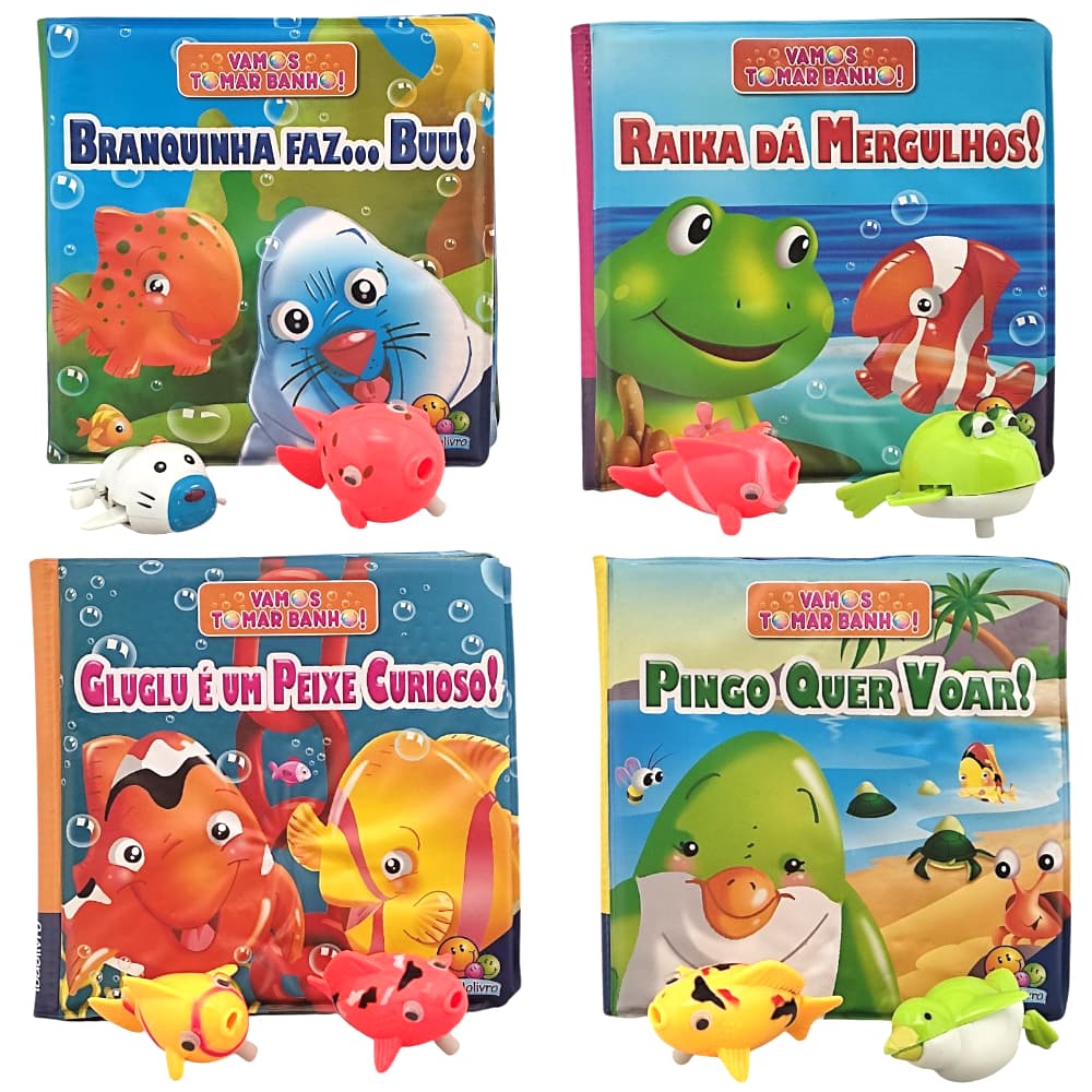 Livro de Banho - Plástico Impermeável - VEM COM ANIMAIZINHOS MARINHOS A CORDA - 6 Páginas 15x15cm