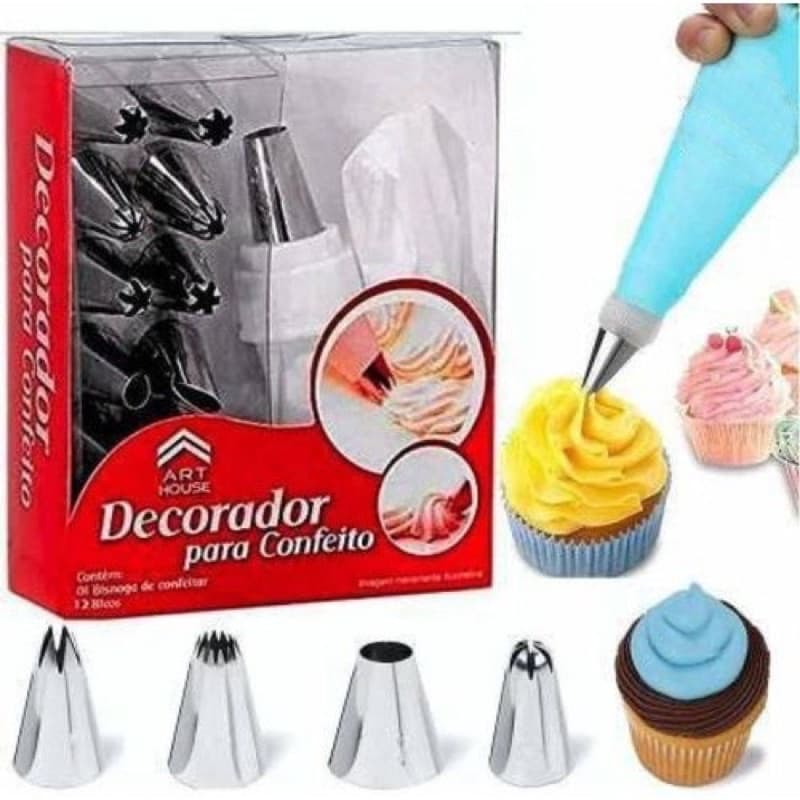 Kit 12 Bicos Decoradores De Bolo Confeiteiro Em Inox