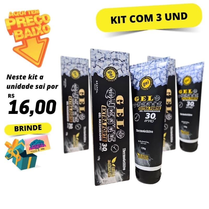Kit com 3 Gel Massageador Gelo Quente Extra Forte 30 Ervas Regata 135g