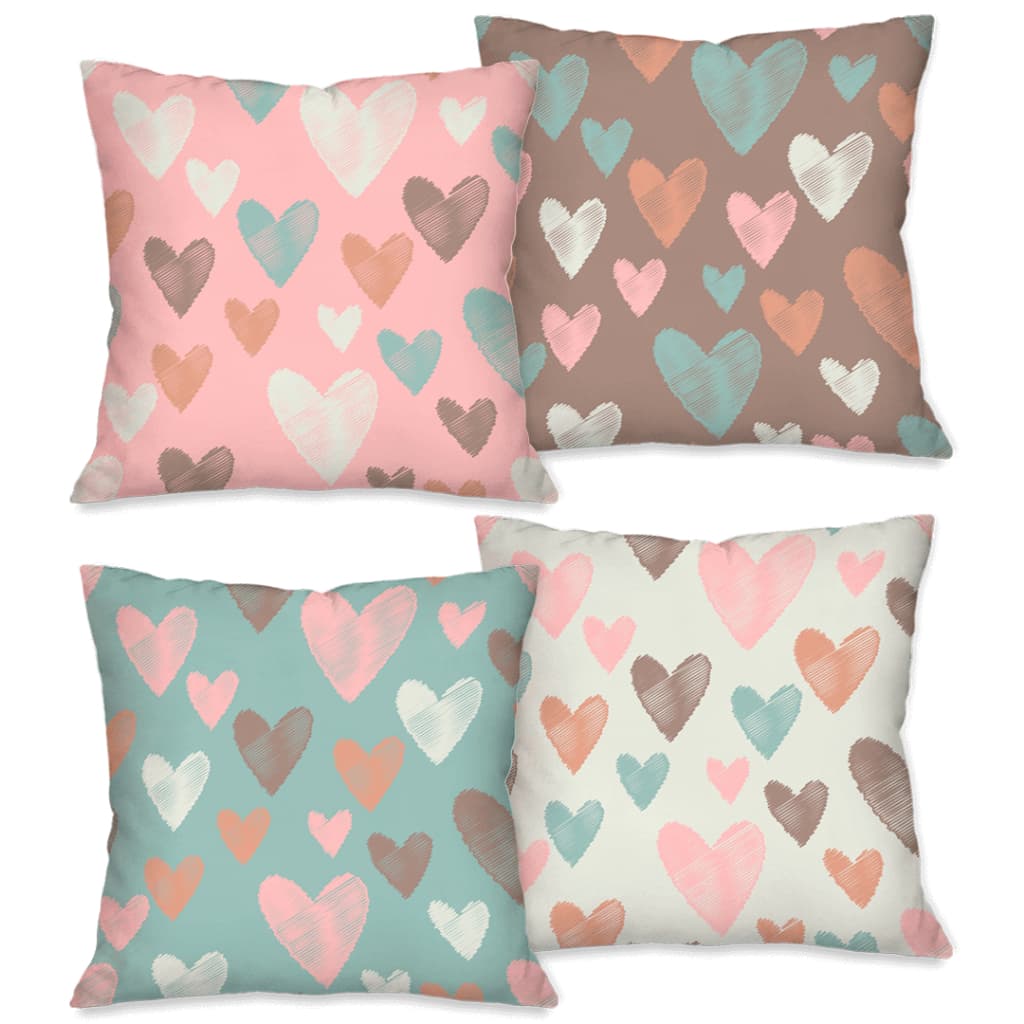 Kit com 4 Capas para Almofadas Decorativas Corações 45x45 cm