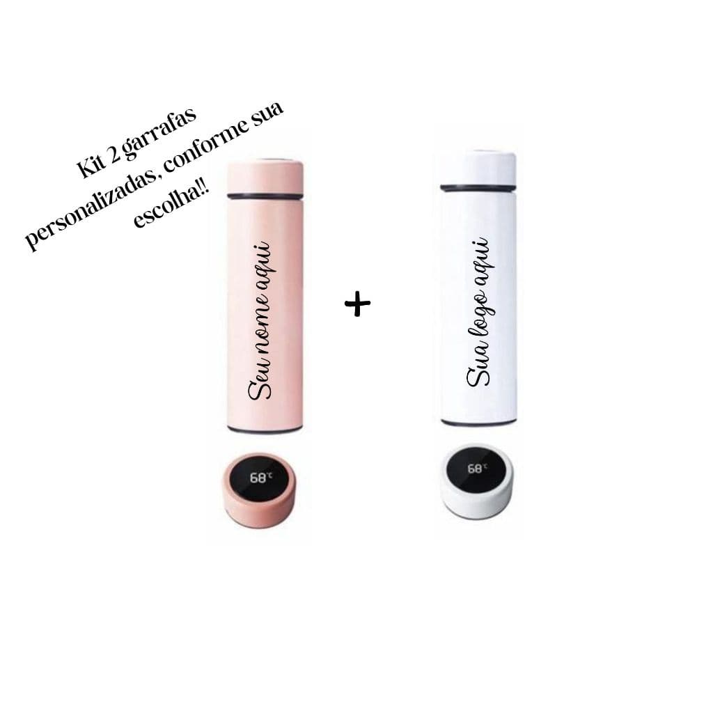 Kit 2 Garrafas Térmica 500ml com termômetro + personalização à laser