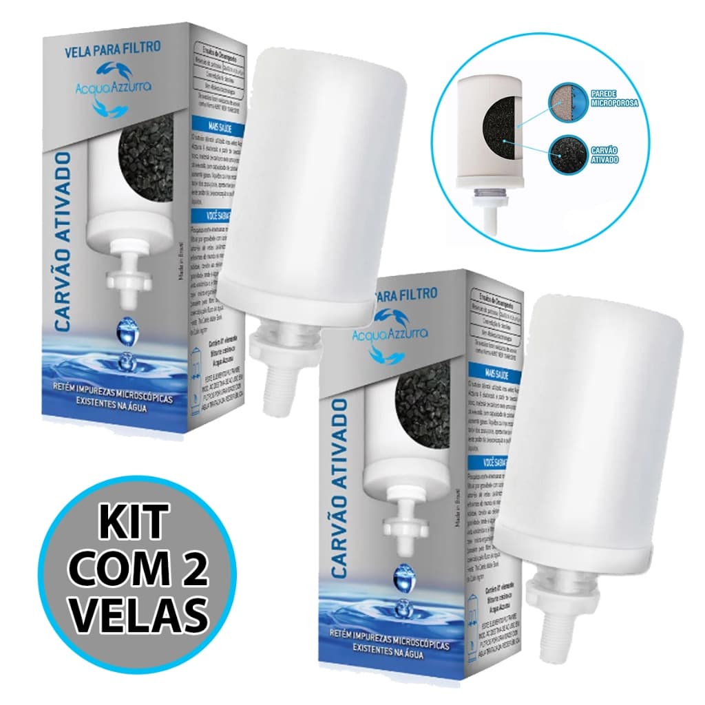 Kit Velas Carvão Ativado 2 Unidades Para Filtros de Barro ou Plastico por Gravidade