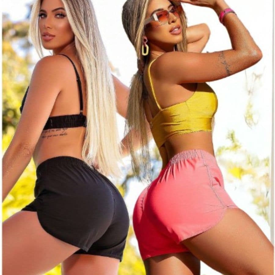 KIT 2 Shorts Tactel Feminino Com Elastano Moda Praia Moderno Bermuda Curta Premium Soltinho Casual Esportivo
