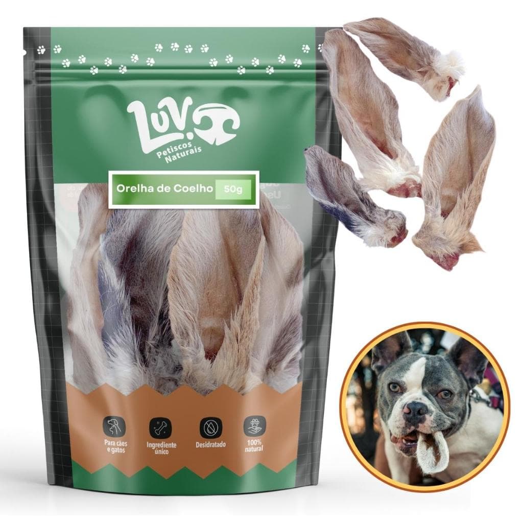 Mordedor Natural para Cachorro Orelhas de Coelho 50g - 5 a 8 unid - Luv Petiscos