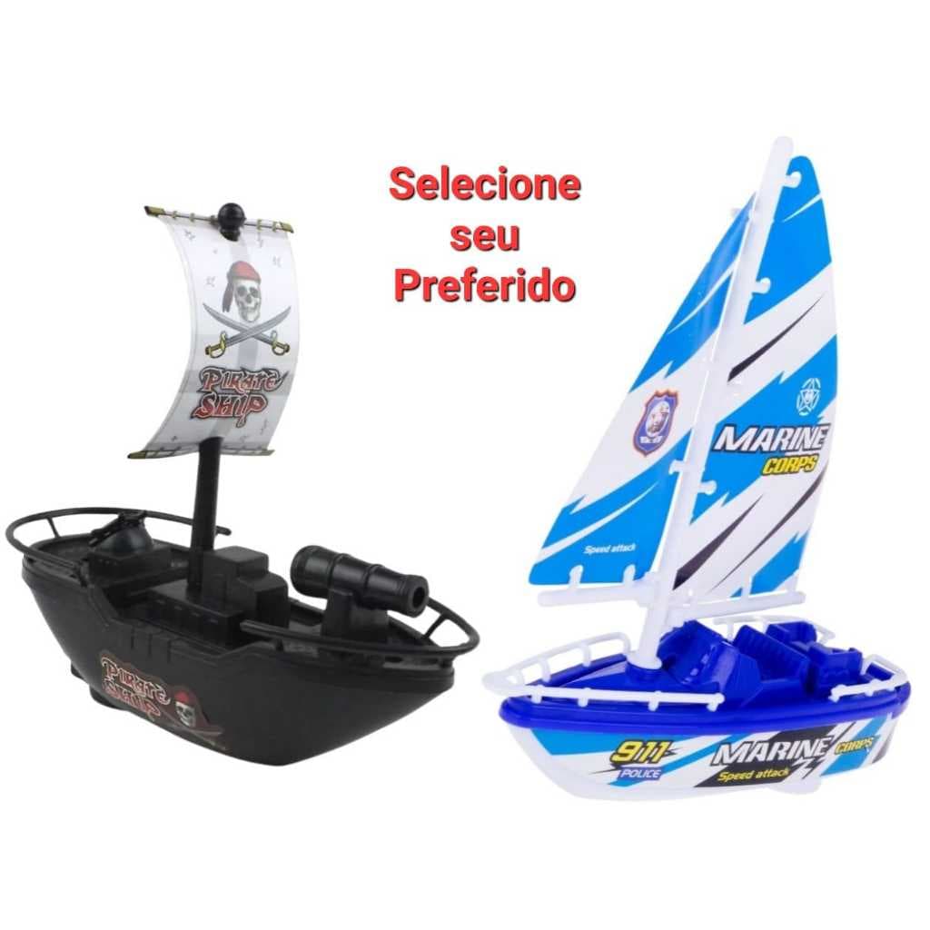 Barquinho De Brinquedo Barco Pirata Anda Na Água Navio Preto Banheira Piscina