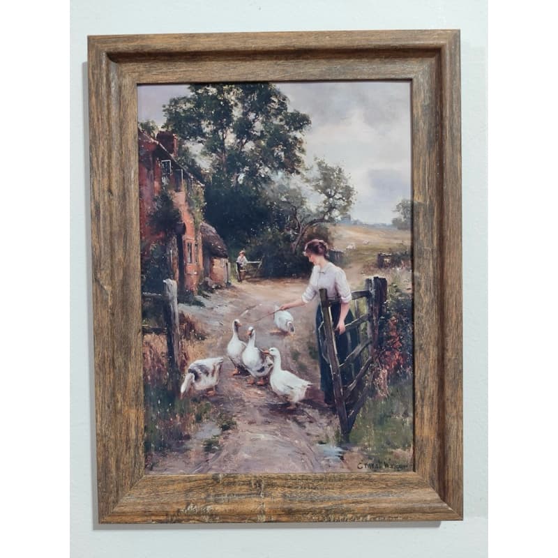 Quadro decorativo arte clássica - Ernest Walbourn - Cuidando dos Gansos