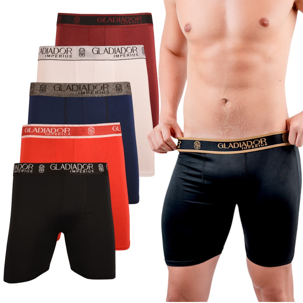 Kit 5 Cueca Ciclista Comprida Long Leg Microfibra Lisa