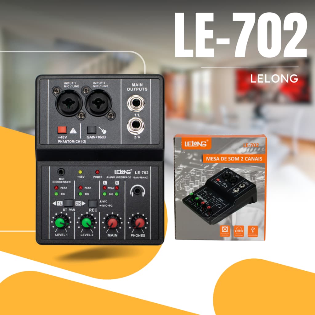 Mini Mesa de Som Mixer 2 Canais LELONG
