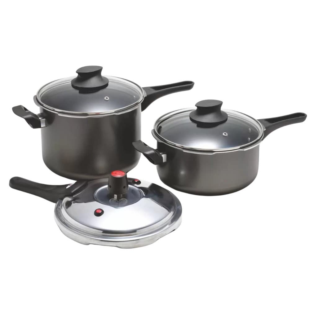 Conjunto Kit Jogo Panelas de Pressão Vermelho | Preto Marcolar 3L e 4,5L Tampa de Vidro
